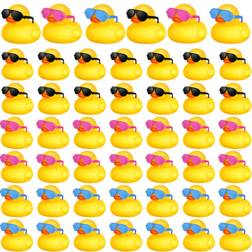 Chivao 48 Pcs Mini Rubber Ducks Bath Duck In Bulk 48 Sunglasses Toy Set Christmas Valentine Duck Gift Bath Toy Bathtub Toys For Gift Holiday Cruise Birthday Party Favor(Yellow, Blue, Pink, Black)