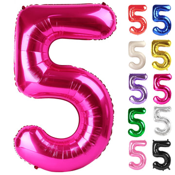 Hot Pink Number 5 Balloon 40 Inch, 5 Balloon Number, 5Th Birthday Decorations, Hot Pink Party Supplies For Boys Girls