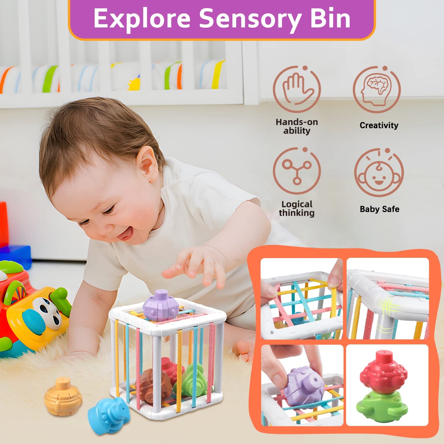 Weilim Baby Toys - Montessori Sensory Bins, Teething Toys, 27 Pieces, 6-36 Months, Medium, ABS & Silicone, Model FNW815