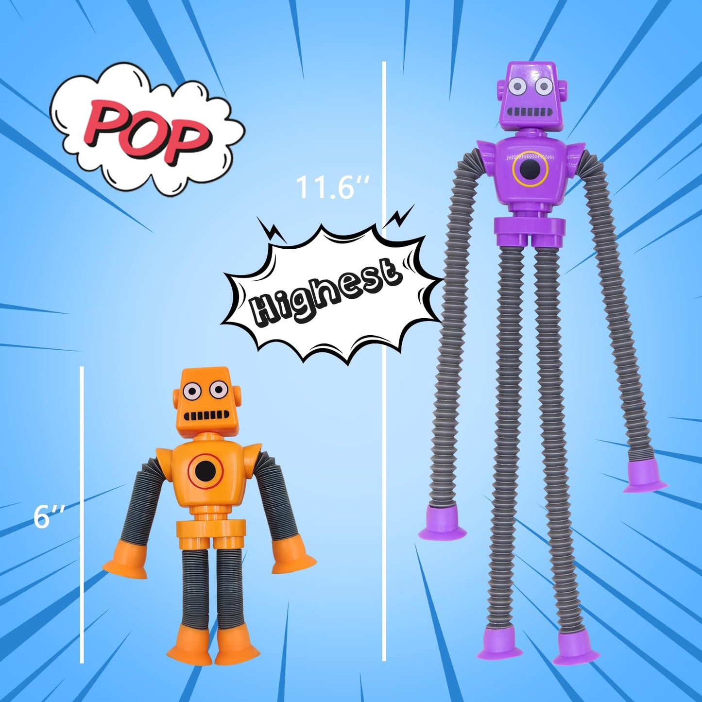 Easter Basket Stuffer Gift, Pop Tubes Robot Fidget Toys For Kids, 2Pack Fidget Pop Telescopic Suction Cup Toy For Stress And Anx