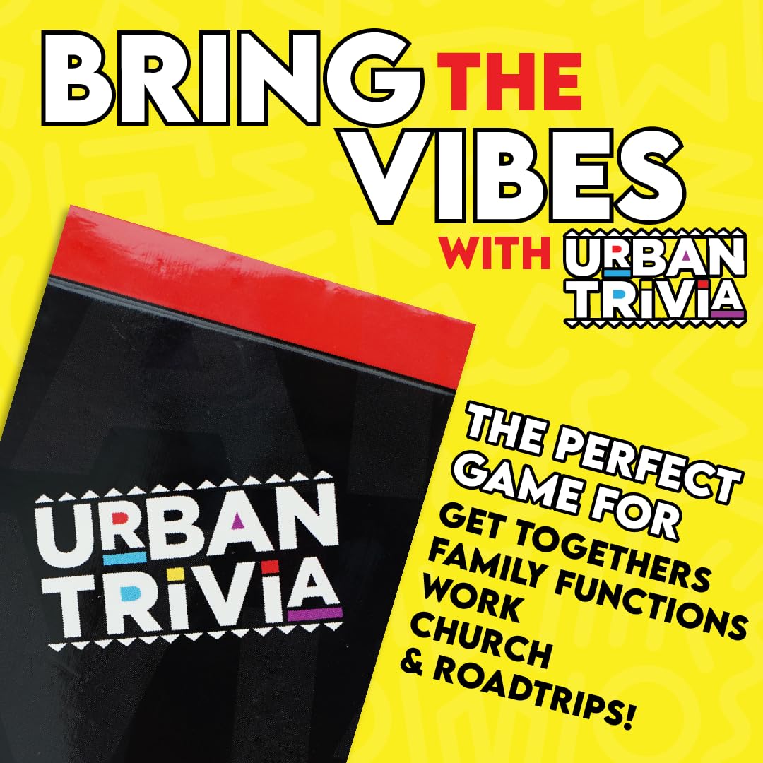 Urban Trivia Game - Black Card Game for Culture, Trivia on TV, Movies, Music & Sports - 1st Edition, Cardstock, Black/White