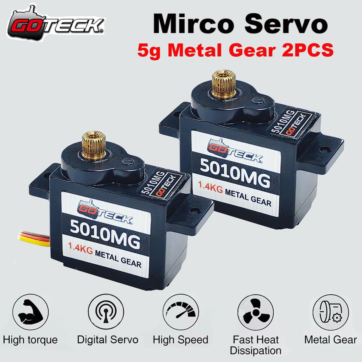 GOTECK 2PCS 5g Mini Servo, Micro Full Metal Gear Digital Servo,for RC Car Model Boat Fixed-Wing Helicopter Airplane Robot Toy
