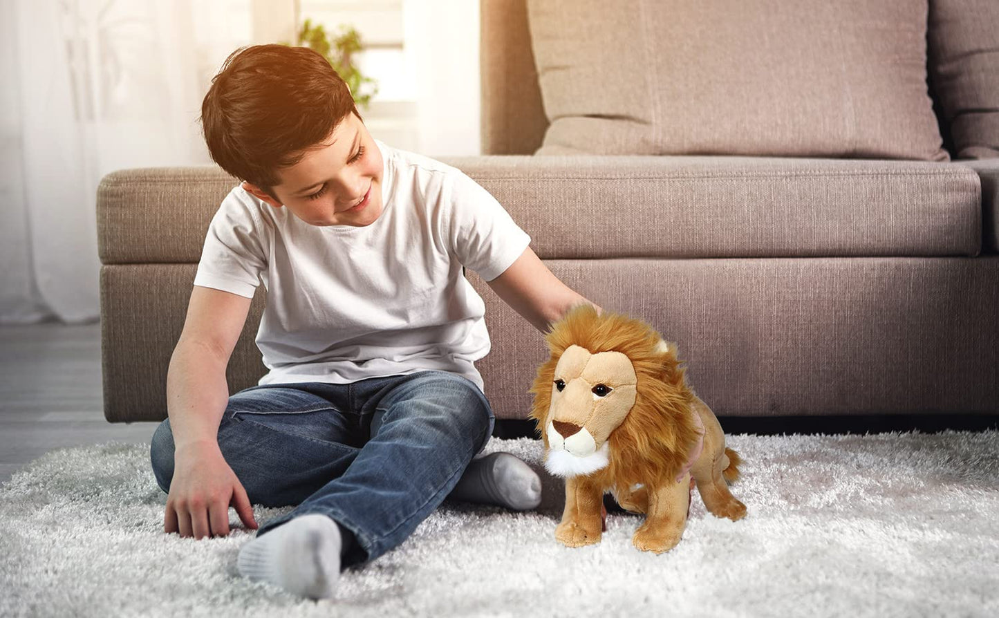 Ice King Bear Lion Stuffed Animal, Lifelike Plush Toy, 12 Inches Length