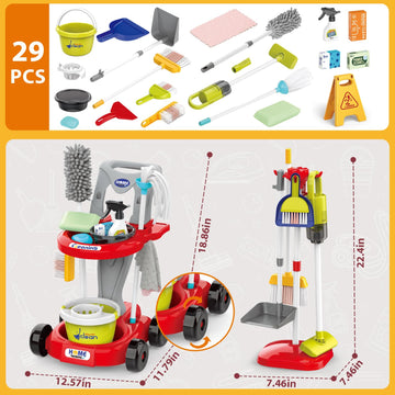 Kids Cleaning Set For Toddlers Pretend Play Housekeeping Supplies Kits With Real Working Vacuum Cleaner, Broom, Spray Bottle, Du