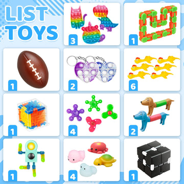 (100 Pcs) Fidget Toys Pack, Party Favors Stress Relief & Anxiety Relief Sensory Toy, Classroom Prizes Pinata Filler Treasure Box,Stocking Stuffers Gifts For Kids Boys Girls Teens