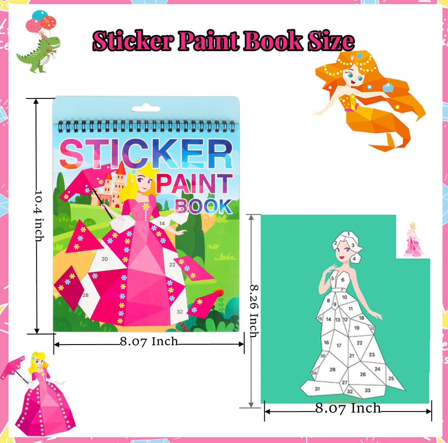 2Pcs Crafts For Kids Ages 4-8 Sticker Paint Number Sticker Book Mermaid And Princess Stickers For Girls Birthday Halloween Christmas Party Favors Road Plane Travel Daycare Activity