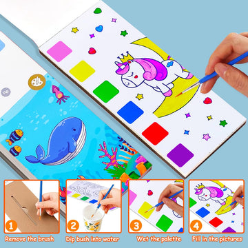 Baoxue 4 Pack Water Color Paint Sets For Kids,Pocket Watercolor Painting Book,Coloring Books For Kids Ages 4-8,Arts And Crafts Kits Gifts For Girls Boys