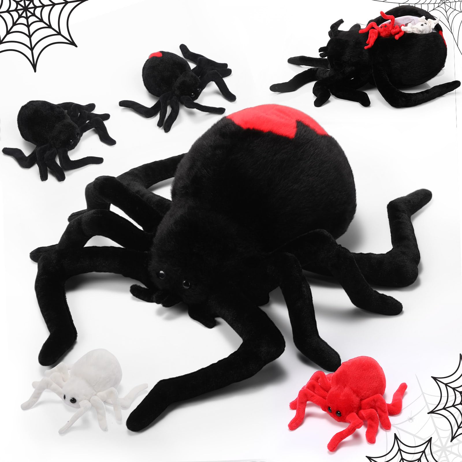 Hydren 5 Pcs Spider Plush Set 14 Inch Redback Spider Stuffed Animal With 4 Babies In Zippered Belly Plushie Gifts For Christmas