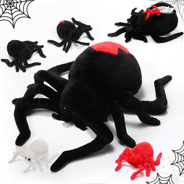 Hydren 5 Pcs Spider Plush Set 14 Inch Redback Spider Stuffed Animal With 4 Babies In Zippered Belly Plushie Gifts For Christmas