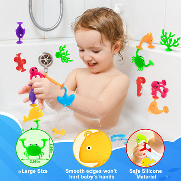 Aukful Suction Cup Toys For Kids Bath Toys, 18Pcs Ocean Animal Suction Bath Toys With Eggshell Storage,Mold Free Bath Toys Toddl