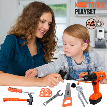 Mscredse Kids Tool Set kit Pretend Play Set Toddler Tool Toys with Construction 48Pcs Electric Drill Gifts for Boys Girls Kids T