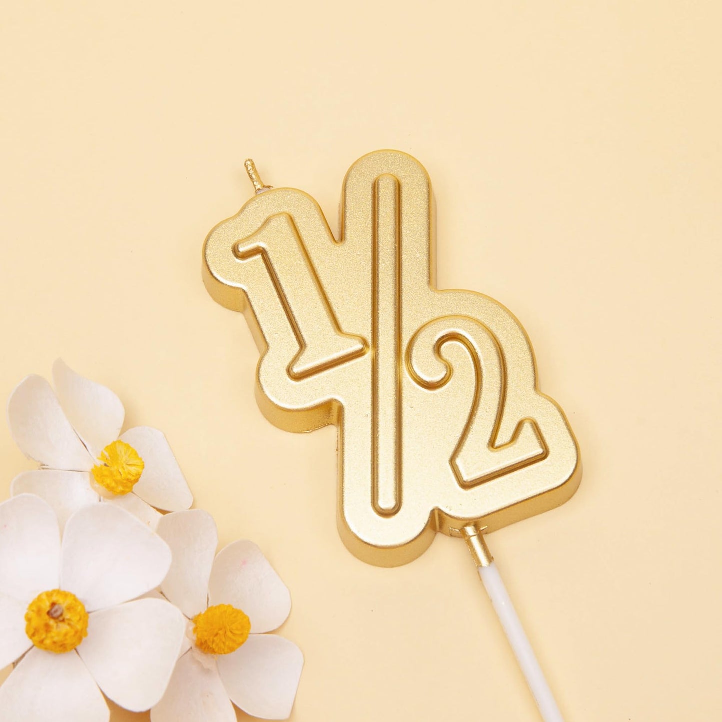 PHD CAKE Gold Number Birthday Candles - 2.76 Inch Large, Half Size Wax Cake Decoration for Party Celebration