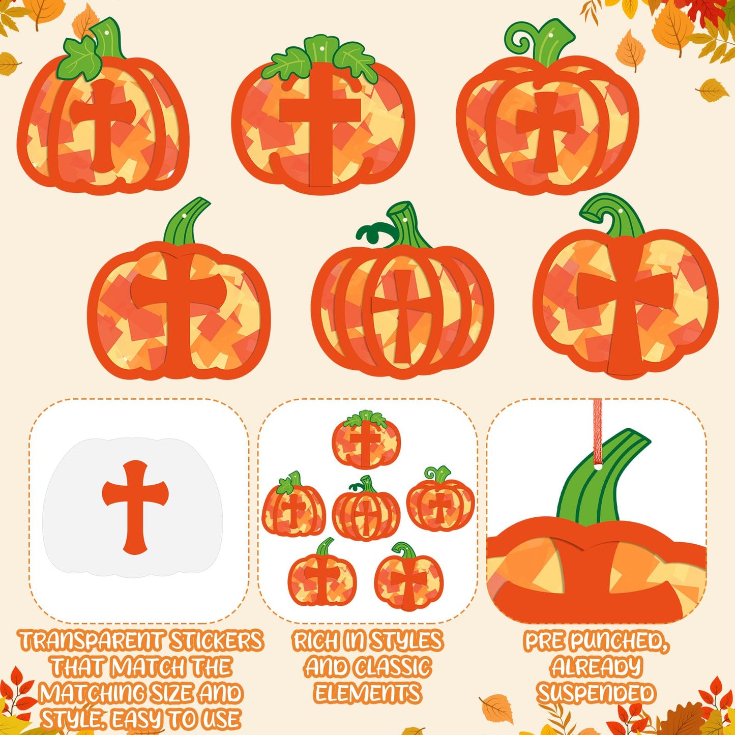 Chiisong 24 Sets Religious Pumpkin Crafts Kit DIY Tissue Paper Sign Crafts for Back to School Fall Harvest Thanksgiving Religiou