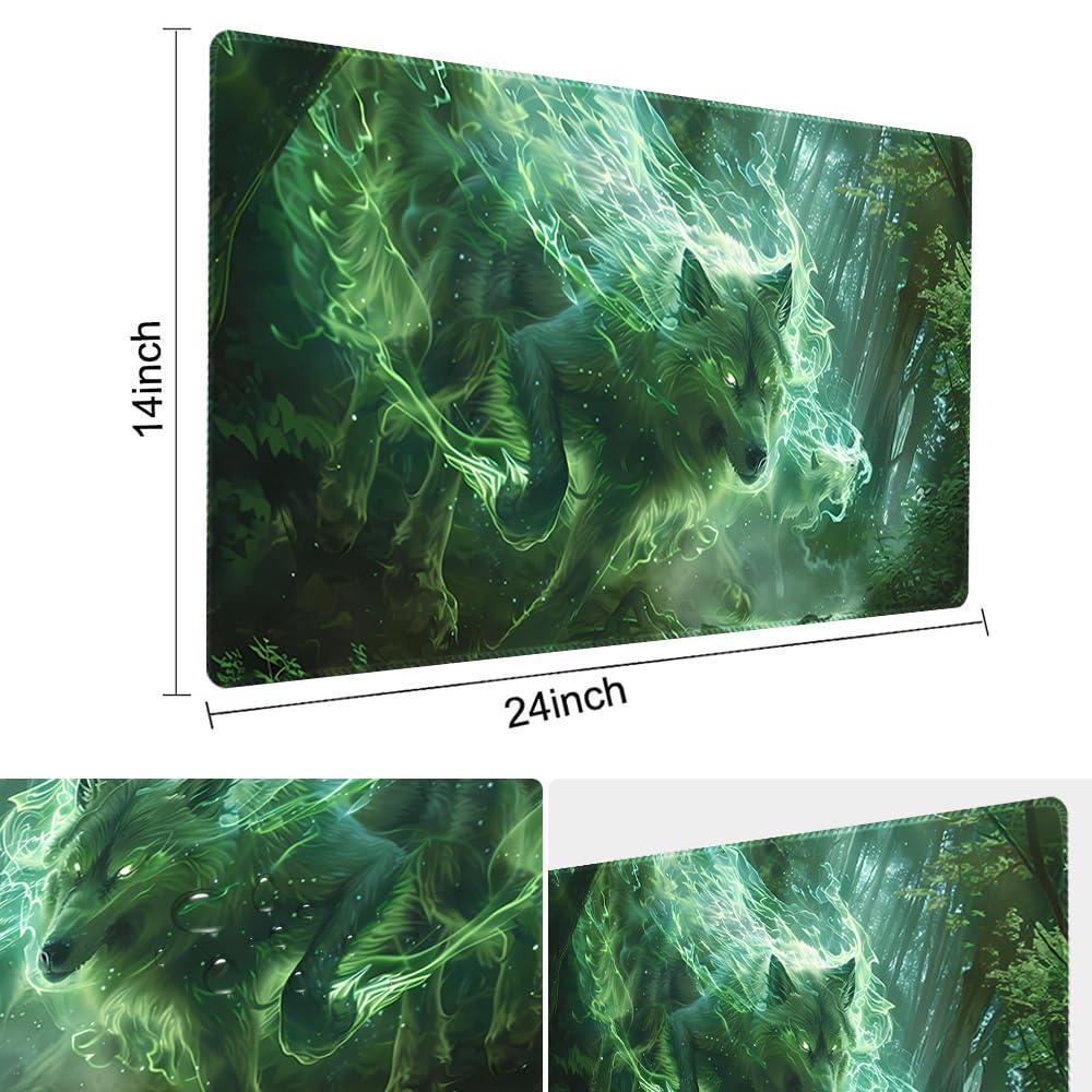 SIXTORE enhanced Board Game 24x14in TCG Playmat Compatible for OCG CCG RPG MTG Play Mats Mousepad Desk Mat (040322-Green Wolf)
