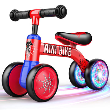 Aetyni Baby Balance Bike 1-2 Year Old: Spider Toddler Bike Baby Bike For 10-24 Month With Colorful Lighting & 4 Wheels First Rid