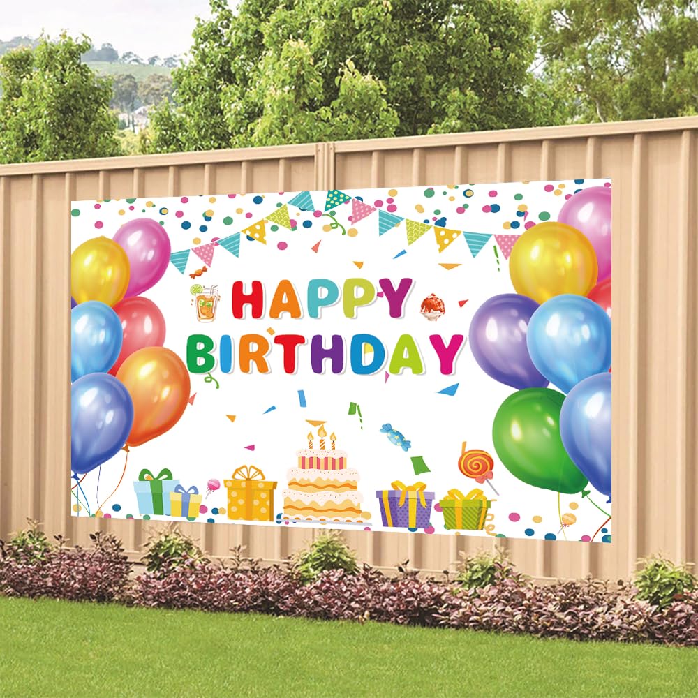 White Balloon Cake Happy Birthday Backdrop Decorations White Happy Birthday Banner White Balloon Birthday Photo Background For H