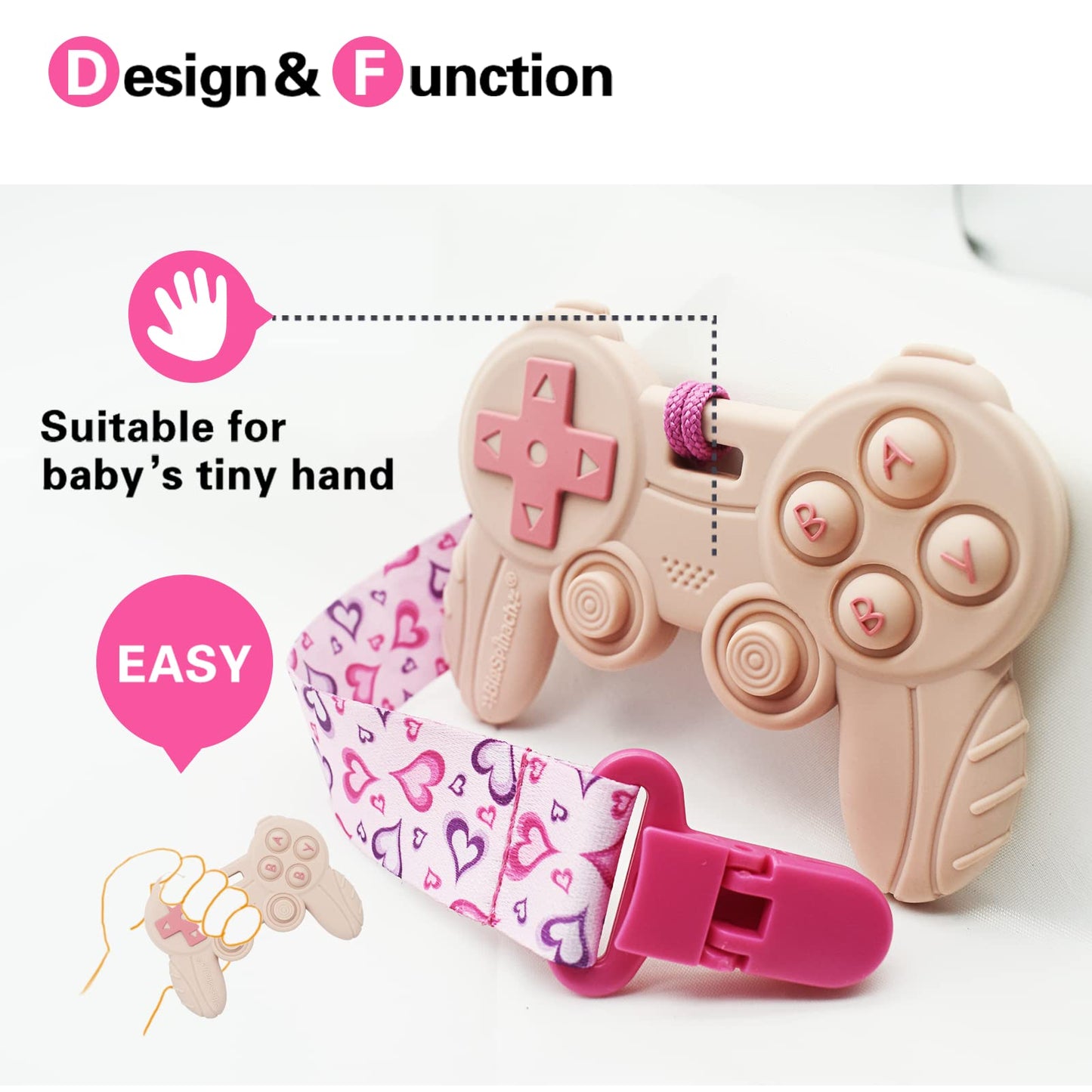 Cool Remote Game Control Teething Toy For Babies 0-6 6-12 Months,Game Controller Teether For Gamer Parents,Baby'S First Valentines Day Gifts,Silicone Remote Chew Toys(Pink