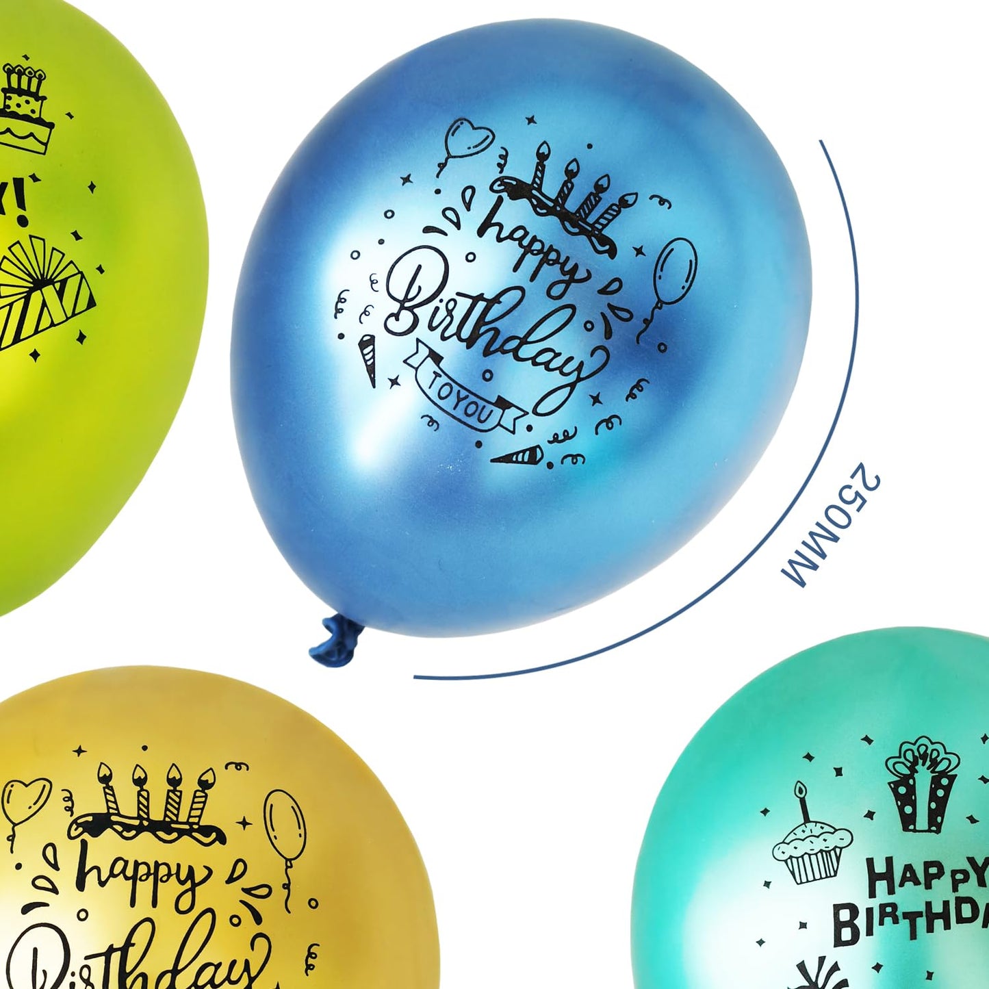 Happy Birthday Metallic Balloons,30 Pcs Blue Green Yellow Metallic Printed Balloons Happy Birthday Ballons Party Deco, Ballons B