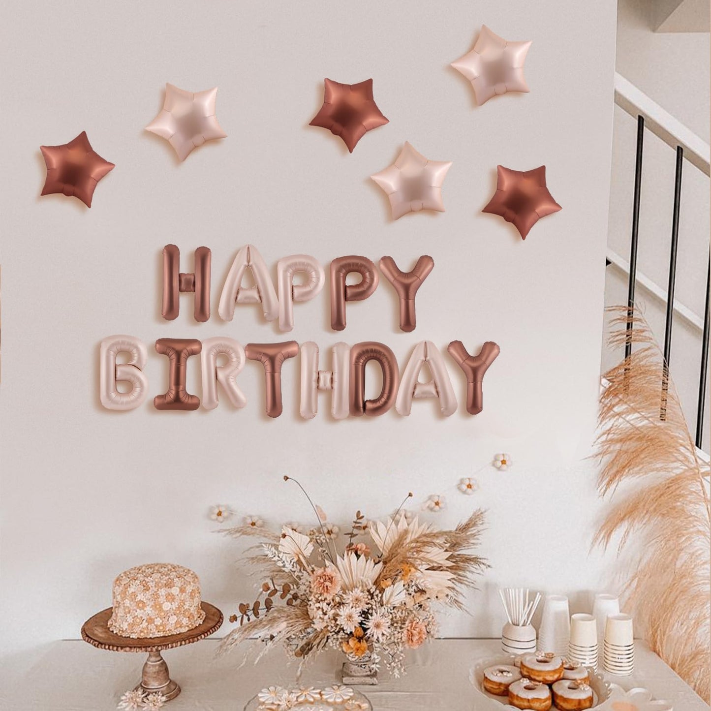 Canrevel Happy Birthday Banner 13Pcs 16 Inch Mylar Foil Letters With 6Pcs Star Balloons Birthday Party Decorations For Kids And