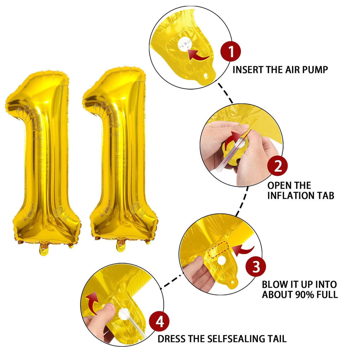 11 Number Balloon Gold 40 Inch Big Foil Mylar 11Th Balloons For 11 Year Old Boy Girl Birthday Party Decorations Wedding Annivers