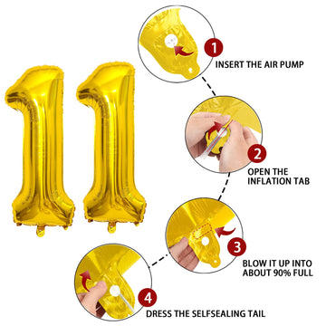 11 Number Balloon Gold 40 Inch Big Foil Mylar 11Th Balloons For 11 Year Old Boy Girl Birthday Party Decorations Wedding Annivers