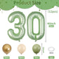 40 Inch Sage Green Number 30 Balloon, Olive Green 30Th Birthday Balloons, Retro Sand White Avocado Green Gold Latex Balloons Gia