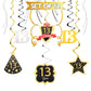 LINGTEER Happy 13th Birthday Decorations,13th Birthday Black with Gold Swirls Hanging Streamer Kit,Cheers to Thirteen Years Old 