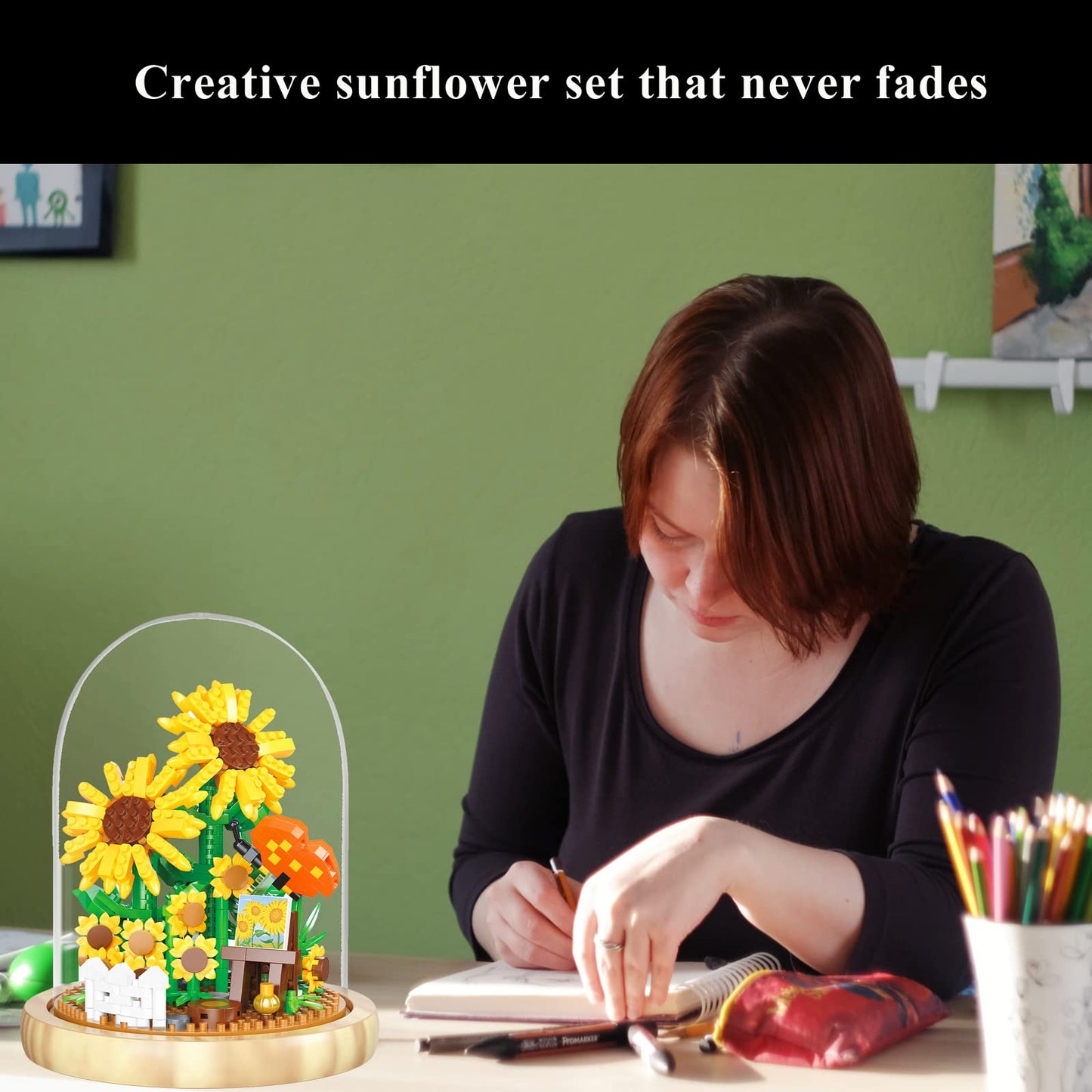 QARULUS Sunflower Flower Bouquet Building Toy Mini Bricks Flowers Set mature-themed Botanical Collection Friends Set DIY Plants Bonsai Tree Valentine's Christmas New Year Birthday for Women