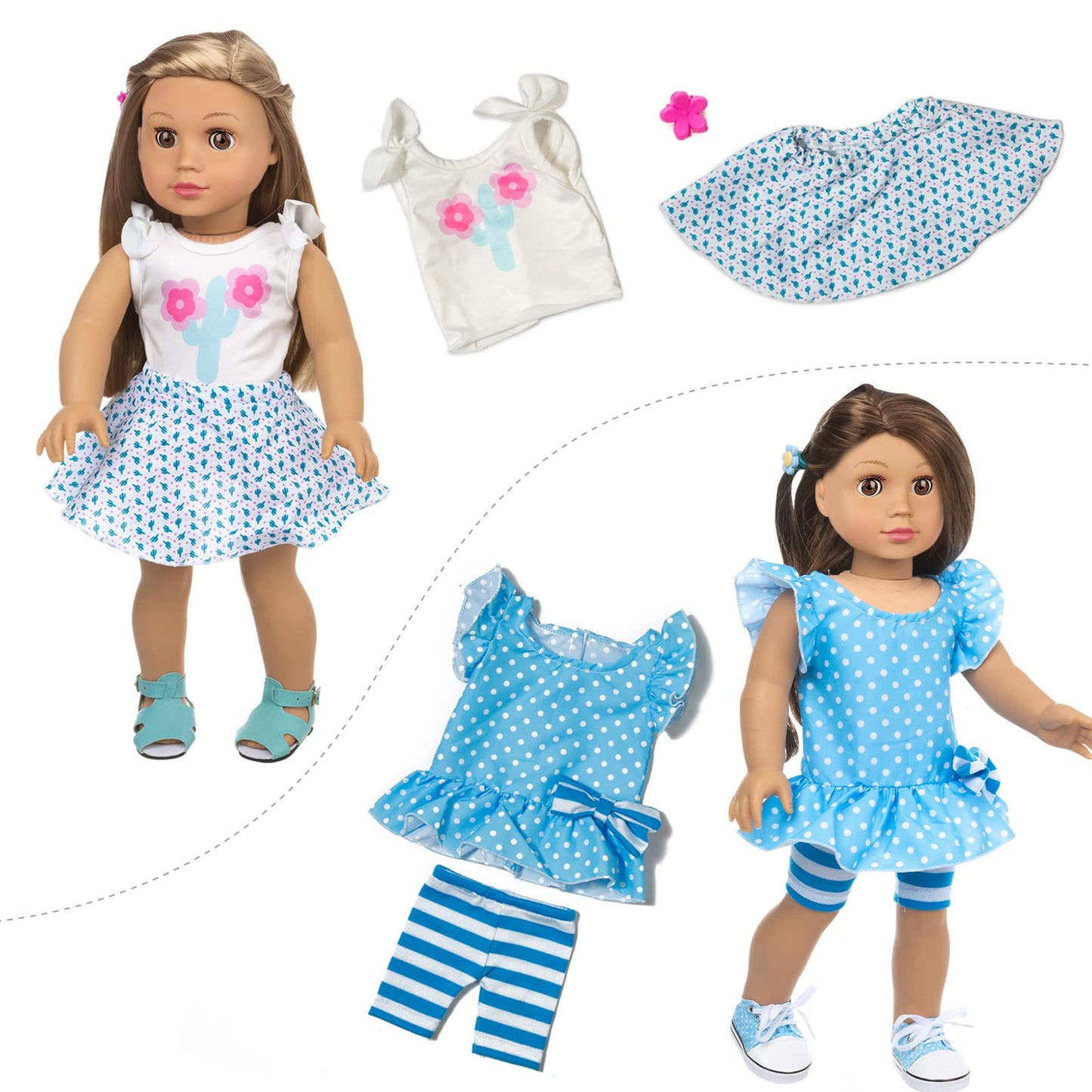 ZQDOLL 23 Pcs Doll Clothes Set for 18 Inch American Dolls - Multicolor, Elastic Material, Includes Clothing and Accessories