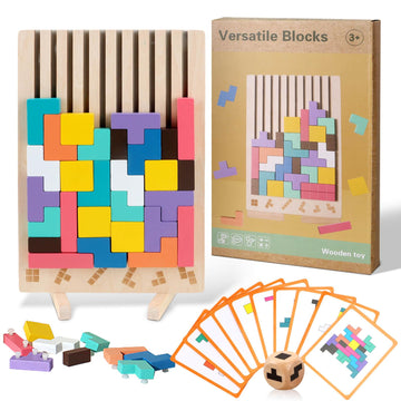 Joneg Games For 3+ Year Olds Kids- Wooden Stacking Puzzles Tetris - Brain Teasers 3D Russian Blocks Board - Stem Montessori Toys