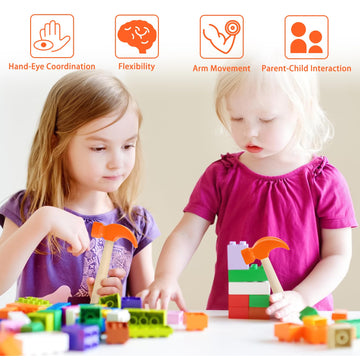 2 Pack Wooden Hammer Toys Simulation Hammers Maintenance Tools Educational Toys for Kids Birthday Party Games Supplies (Orange)
