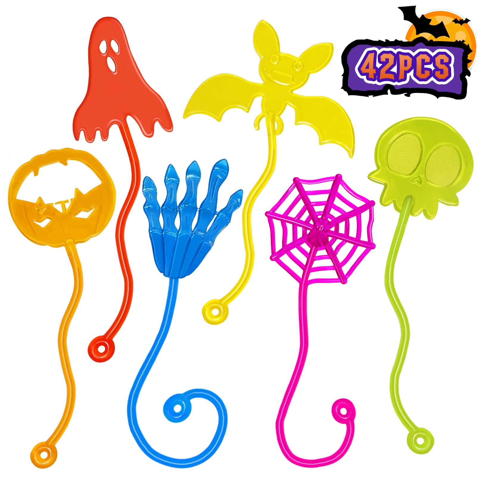 Halloween Sticky Hands Bulk 42PCS Halloween Party Favors for Kids Stretchy Halloween Sticky Hand Toy Halloween Goodie Bag Filler