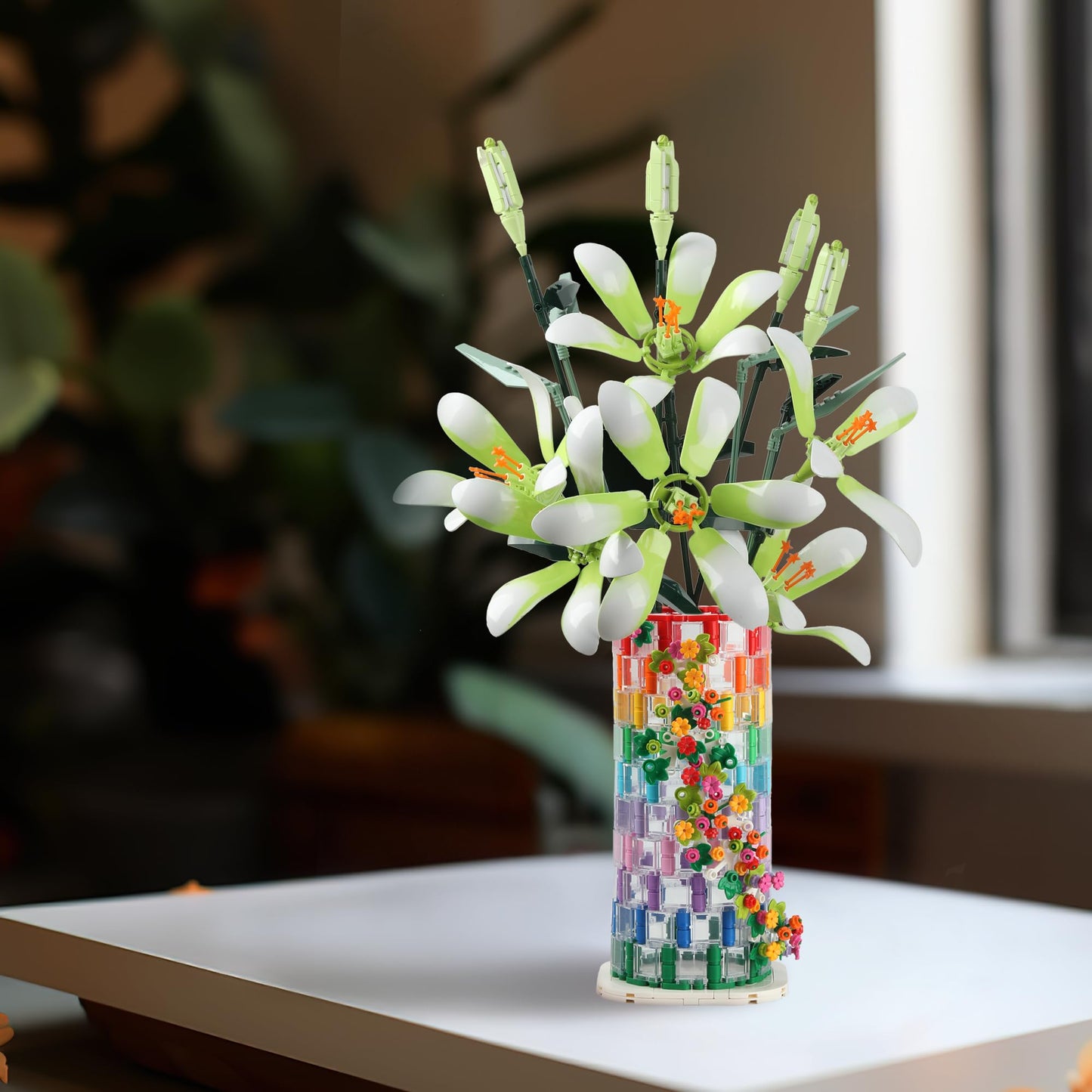 HI-REEKE Transparent Vase Building Set for Flowers, 7.8" H x 3.9" W, Model QJ5208, Durable ABS Material