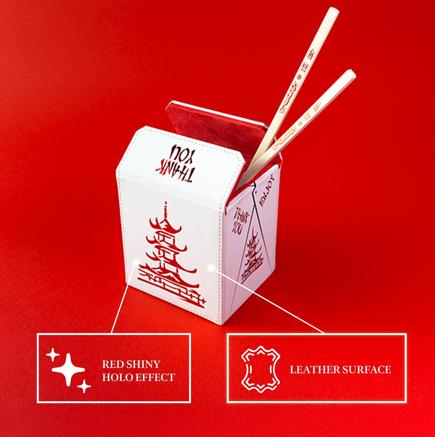 SleeveChief - China To Go! Trading Card Deck Box | vegan leather & Holo Design | MTG commander deck box & for ALL other trading