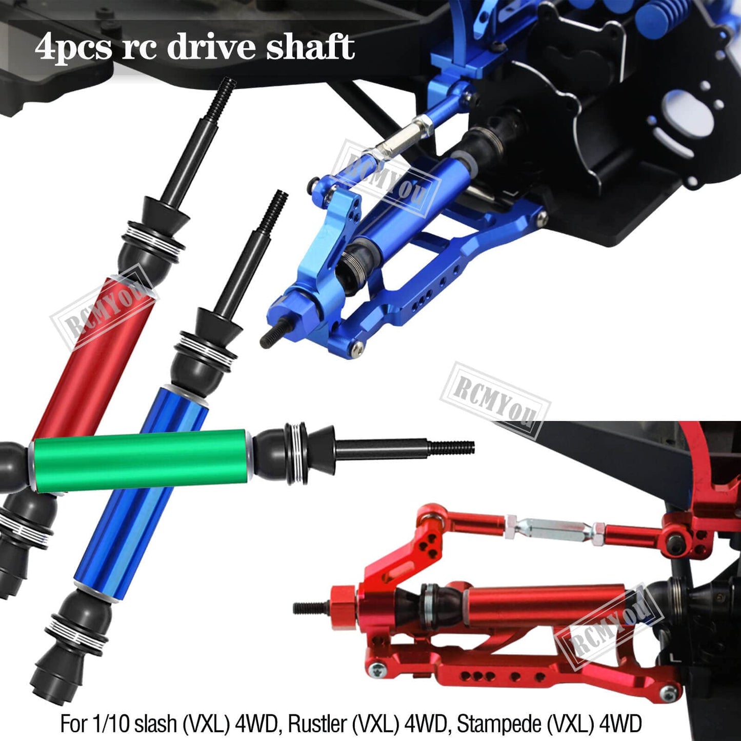 RCM-You RC Upgrade: Drive Shaft CVD Axles & Alloy Big Bore RC Shock Absorber Set for Slash, Rustler, Stampede, Hoss 4x4 VXL, Red
