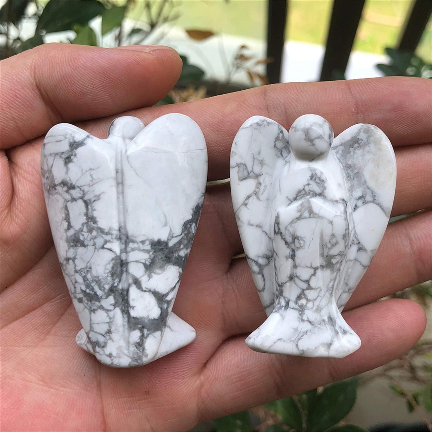 Fekuar Natural White Howlite Turquoise Guardian Angel Statue, Hand-Carved Healing Crystal Pocket Figurines Decoration 2 Inches