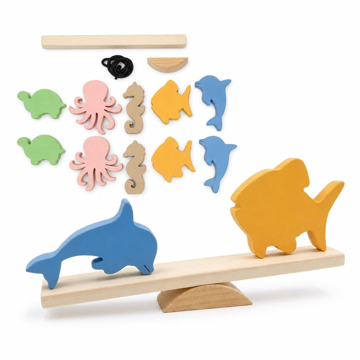 Tantrums Colorful Wooden Lacing Toy For Toddlers | Ocean Animal Stacking & Balancing Game | Montessori Toy To Develop Fine Motor