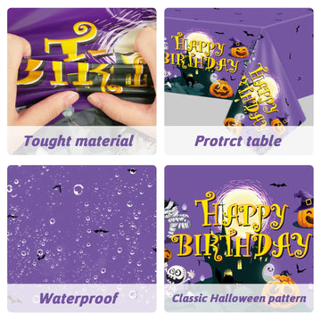 3 Pieces Happy Birthday Halloween Tablecloths Halloween Party Supplies Birthday Halloween Plastic Table Cover For Birthday Halloween Party Favors Supplies Decoration