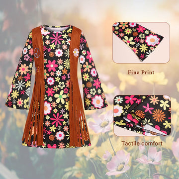 Cuteshower Kids Hippie Costume For Girls 60S 70S Hippie Dress For Halloween Party Outfit