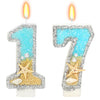 ElekFX 17th Birthday Candle for Cake, Beach Starfish Sequins Number Cake Candles, 2.76 inch Number 17 Happy Birthday Candle, Cak