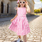 Btonai Girls Pink Costume for Kids Pink Plaid Dressgirls 70s80s Outfits Halloween Party 7-12Y
