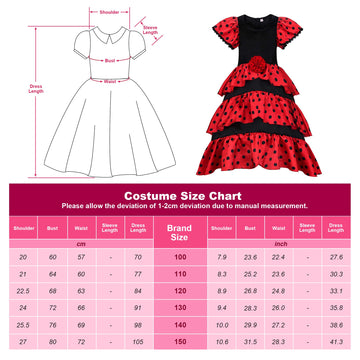 Relibeauty Girls Flamenco Costume Spanish Dancer Skirt Kids Halloween Fancy Dress With Red Flower, 4T-4/110