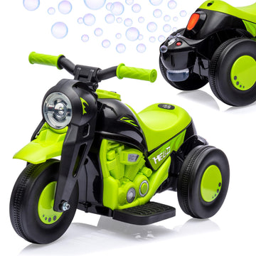Kids Ride On Bubble Car, Hetoy 6V Battery Powered Electric Motorcycle 1.9 Mph Speed W/Led Headlights, Music, Pedal, Forward/Reserve, 3 Wheels Motorbike Toys Gift For Toddler 3 And Up Boys Girls, Green