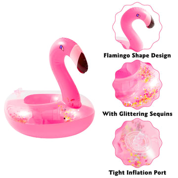 Grobro7 12Pcs Inflatable Glitter Flamingo Drink Holder Sparkling Confetti Drink Pool Floats Coasters Swimming Floating Cup Holde