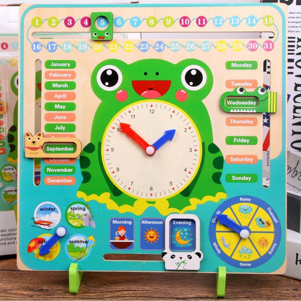 CALANDIS Educational Wooden Calendar Clock Date Weather Board Toy for Kids Children