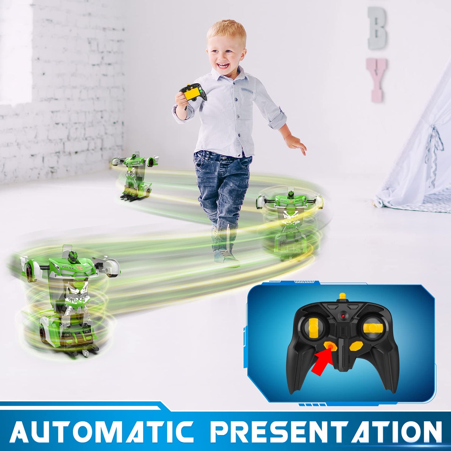 FDJ Remote Control Car - Transform RC Cars, 2.4Ghz 1:18 Scale Transforming RC Drift with Flashing Lights, One Key Deformation 36