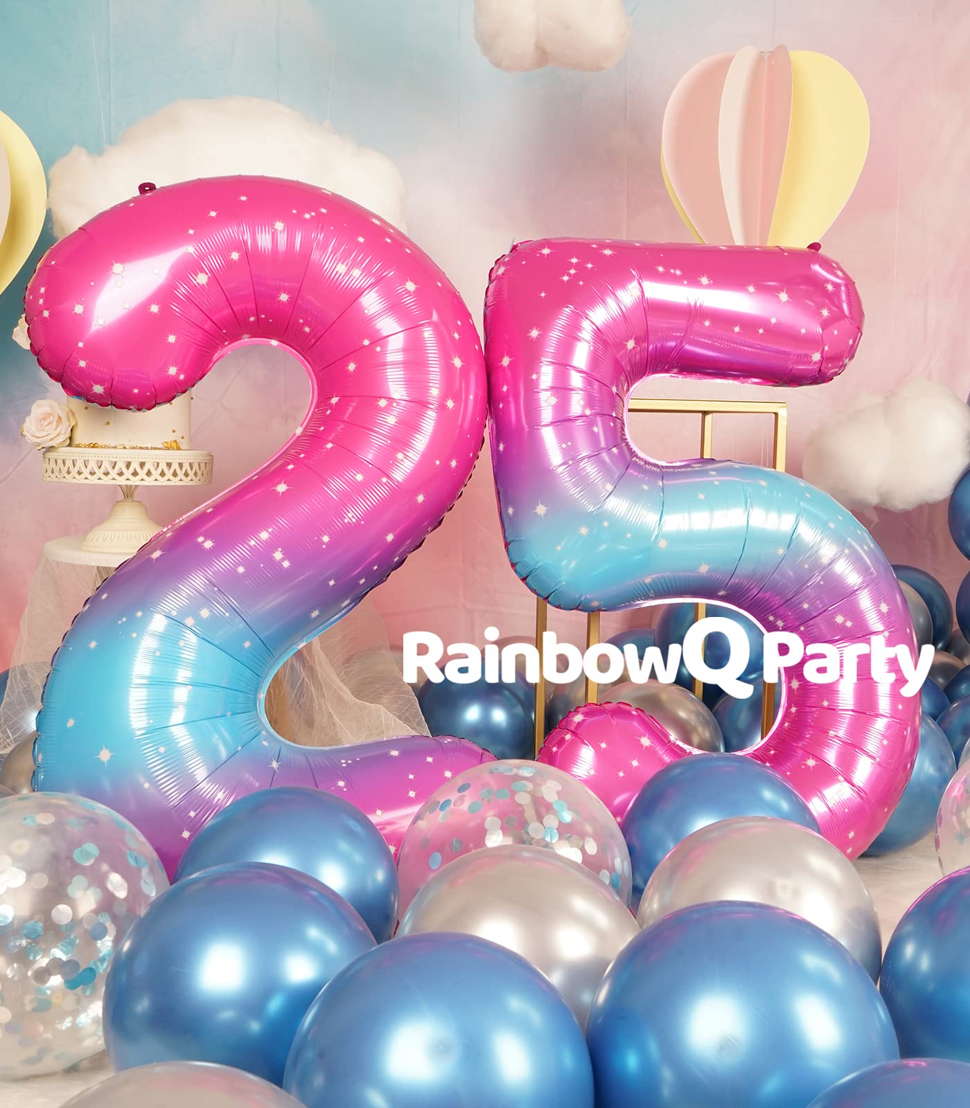 Rainbowq 25 Number Balloon 40 Inch For Women Big Starry 0-9 Foil Mylar Large 25 Number Balloons Happy 25Th Birthday Party Annive