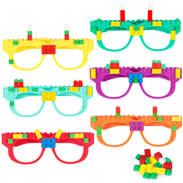 Hxezoc 12 Pcs Diy Building Bricks Glasses Building Blocks Games For Kids Creative Building Block Glasses Party Favors, Carnival Birthday Party Games Supplies
