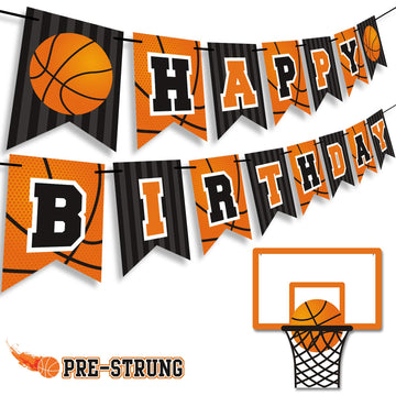 Basketball Happy Birthday Banner Slam Dunk Party Decoration Supplies Kids Teenagers Boys B-Day Photo Prop Pennant Ideas No Diy R