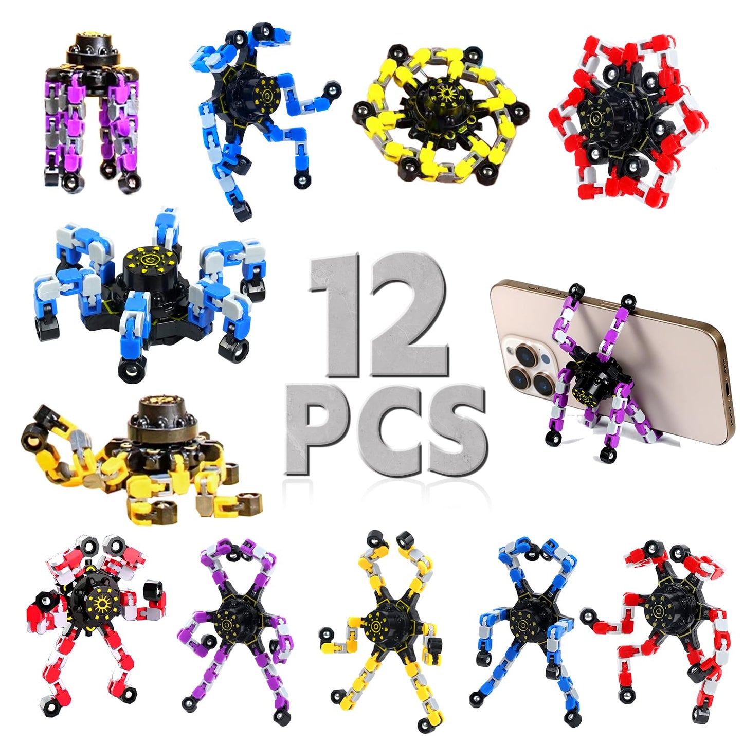 12PCS Fidget Toys Bulk Transformable Fidget Spinner Party Gifts Travel Sensory Toys for Easter Basket Stuffers Birthday Party Favours School Rewards